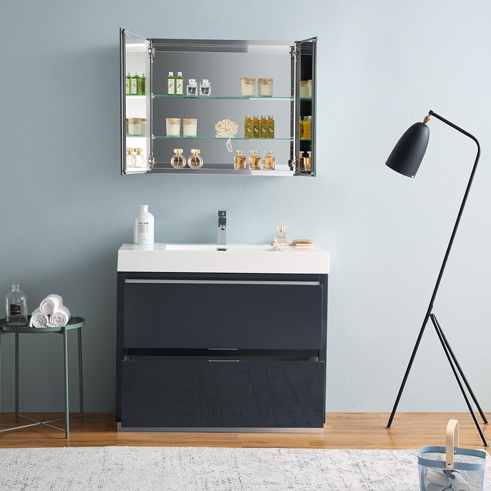 Fresca Valencia 40" Dark Slate Gray Free Standing Modern Bathroom Vanity w/ Medicine Cabinet