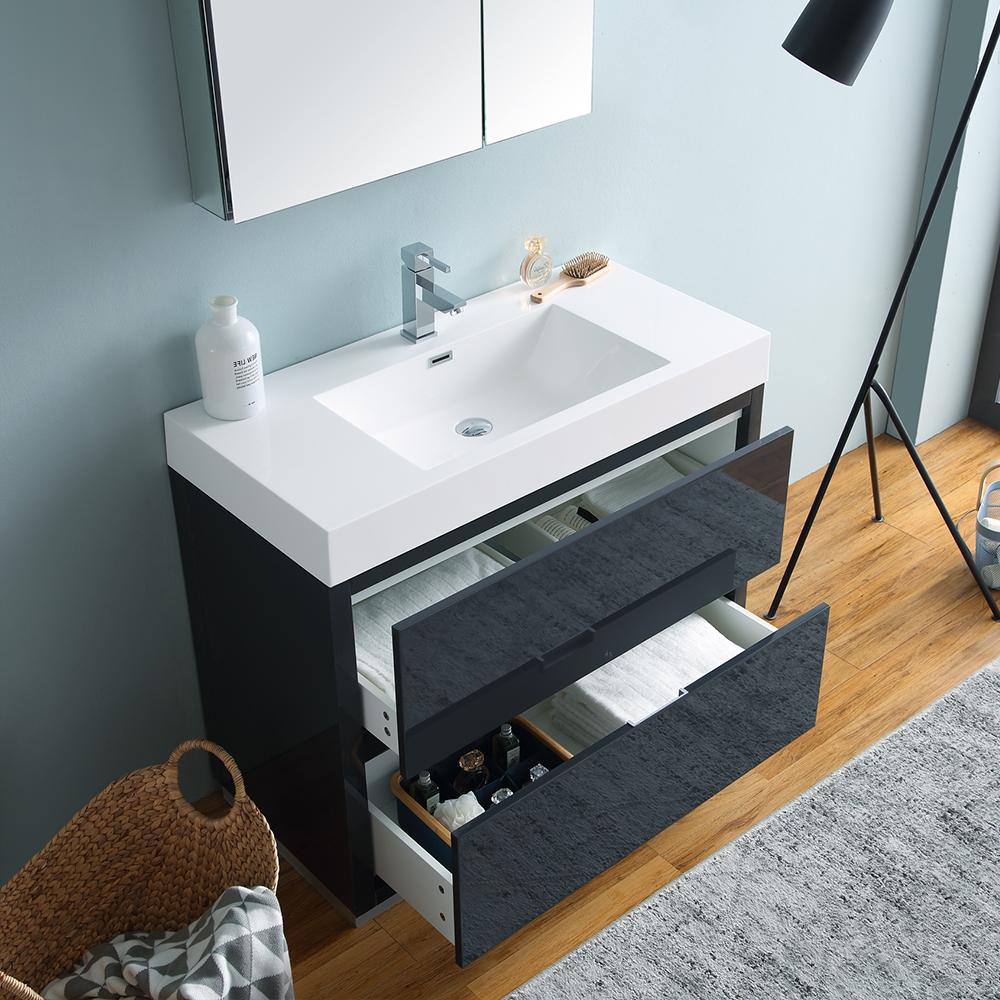 Fresca Valencia 40" Dark Slate Gray Free Standing Modern Bathroom Vanity w/ Medicine Cabinet