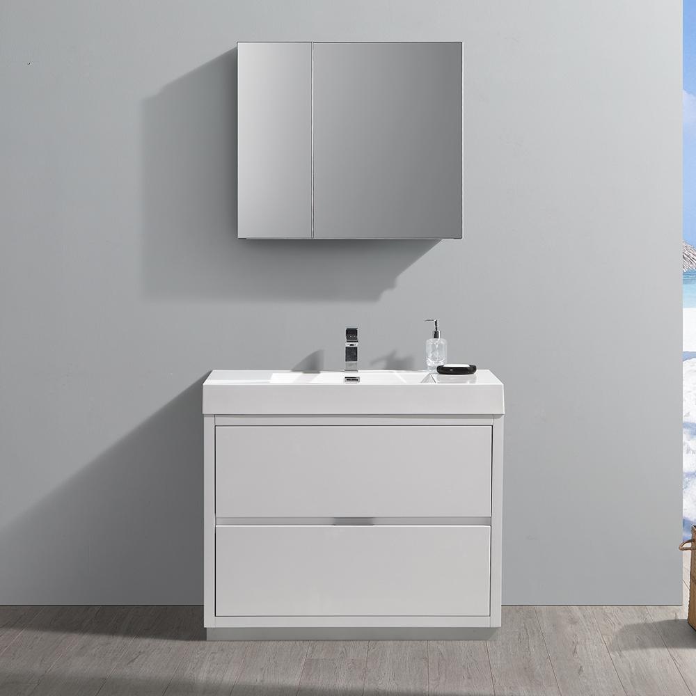 Fresca Valencia 40" Glossy White Free Standing Modern Bathroom Vanity w/ Medicine Cabinet