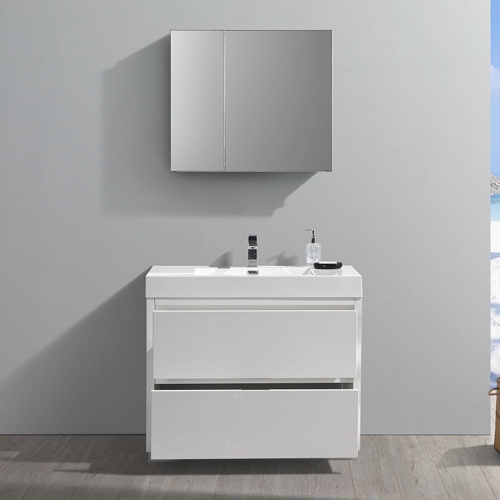 Fresca Valencia 40" Glossy White Free Standing Modern Bathroom Vanity w/ Medicine Cabinet