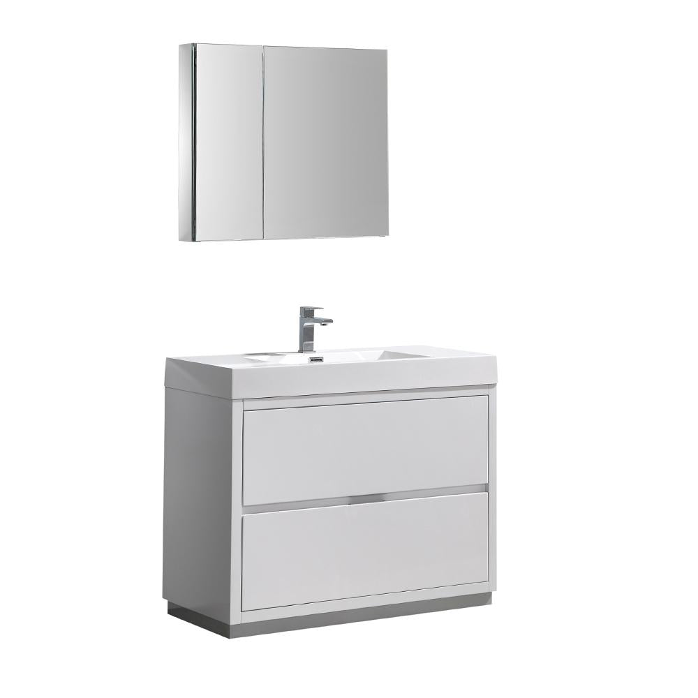 Fresca Valencia 40" Glossy White Free Standing Modern Bathroom Vanity w/ Medicine Cabinet