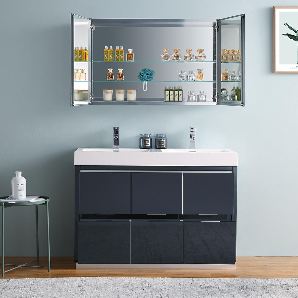 Fresca Valencia 48" Dark Slate Gray Free Standing Double Sink Modern Bathroom Vanity w/ Medicine Cabinet