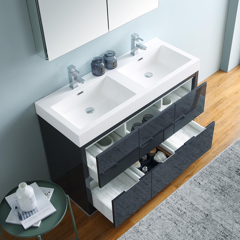 Fresca Valencia 48" Dark Slate Gray Free Standing Double Sink Modern Bathroom Vanity w/ Medicine Cabinet