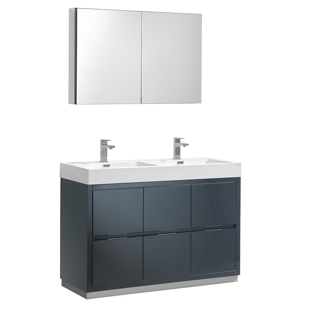 Fresca Valencia 48" Dark Slate Gray Free Standing Double Sink Modern Bathroom Vanity w/ Medicine Cabinet