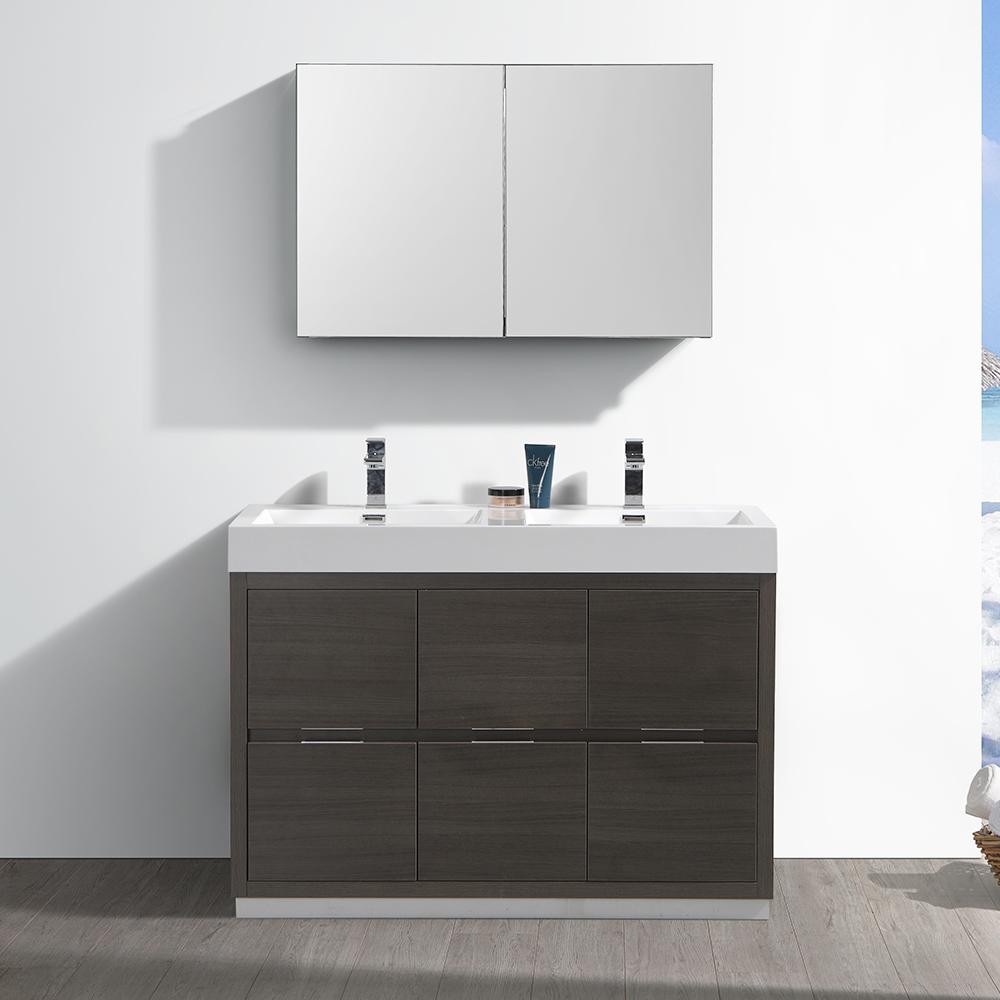 Fresca Valencia 48" Gray Oak Free Standing Double Sink Modern Bathroom Vanity w/ Medicine Cabinet