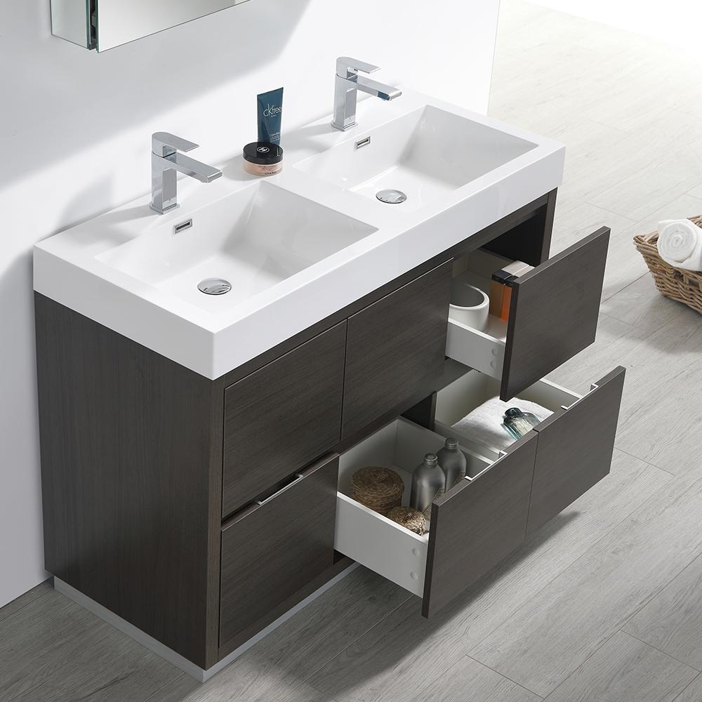 Fresca Valencia 48" Gray Oak Free Standing Double Sink Modern Bathroom Vanity w/ Medicine Cabinet