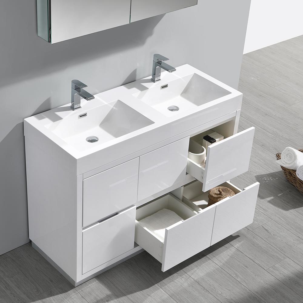 Fresca Valencia 48" Glossy White Free Standing Double Sink Modern Bathroom Vanity w/ Medicine Cabinet