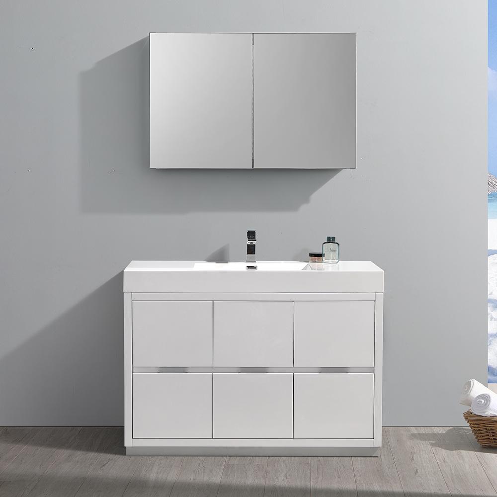 Fresca Valencia 48" Glossy White Free Standing Modern Bathroom Vanity w/ Medicine Cabinet
