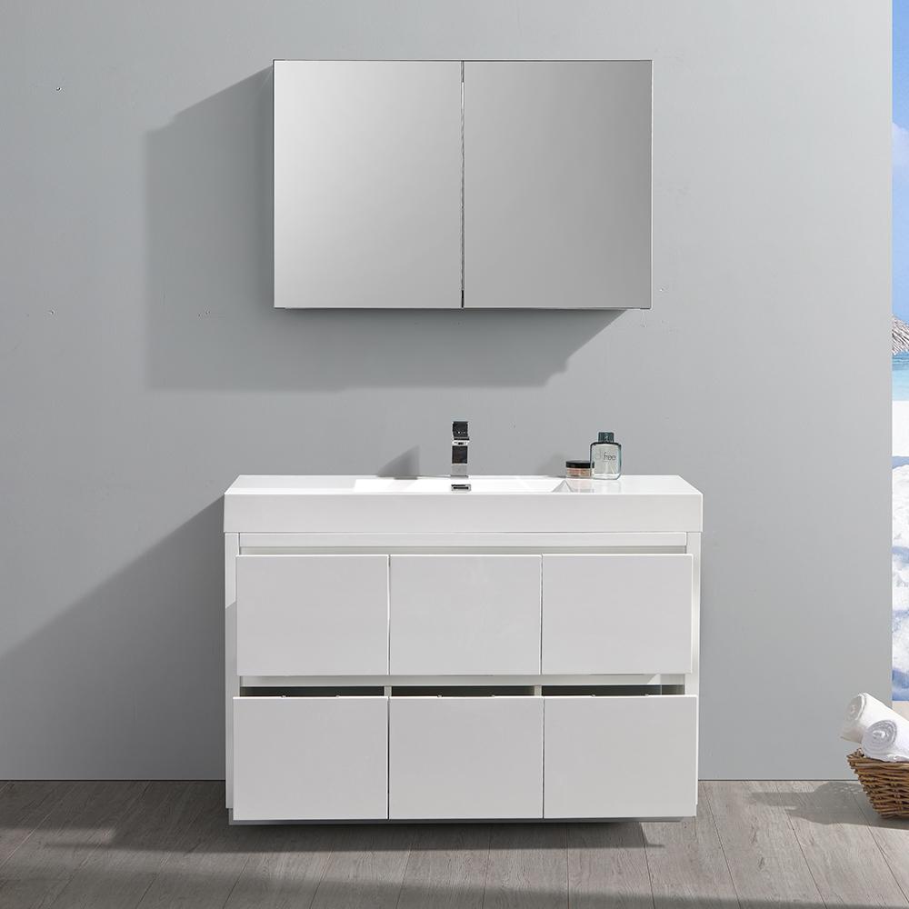 Fresca Valencia 48" Glossy White Free Standing Modern Bathroom Vanity w/ Medicine Cabinet