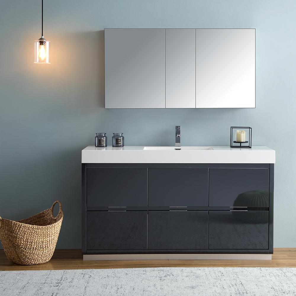 Fresca Valencia 60" Dark Slate Gray Free Standing Modern Bathroom Vanity w/ Medicine Cabinet