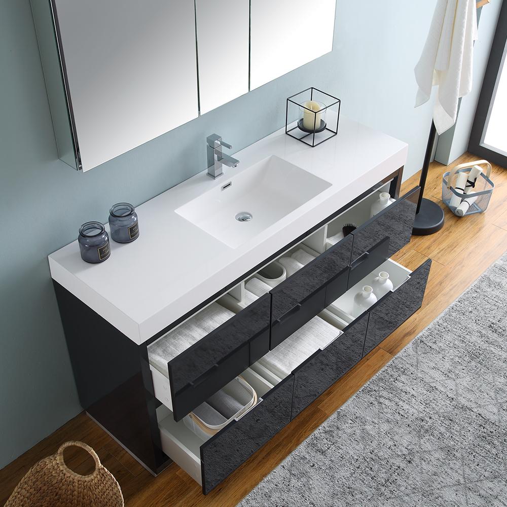 Fresca Valencia 60" Dark Slate Gray Free Standing Modern Bathroom Vanity w/ Medicine Cabinet
