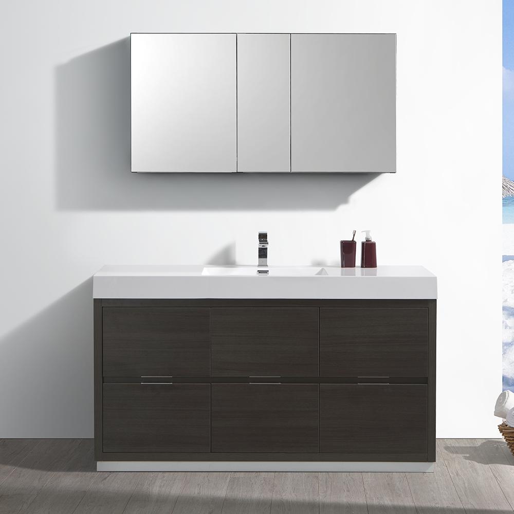 Fresca Valencia 60" Gray Oak Free Standing Modern Bathroom Vanity w/ Medicine Cabinet