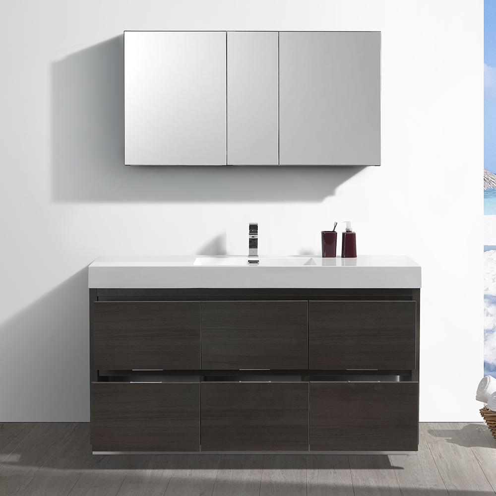Fresca Valencia 60" Gray Oak Free Standing Modern Bathroom Vanity w/ Medicine Cabinet