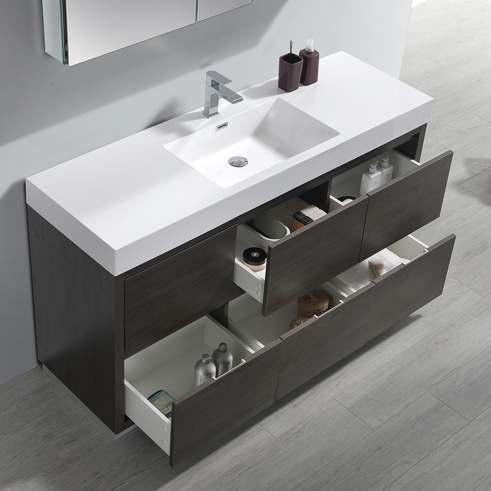 Fresca Valencia 60" Gray Oak Free Standing Modern Bathroom Vanity w/ Medicine Cabinet
