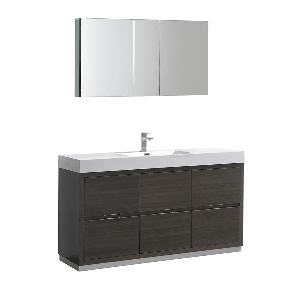 Fresca Valencia 60" Gray Oak Free Standing Modern Bathroom Vanity w/ Medicine Cabinet