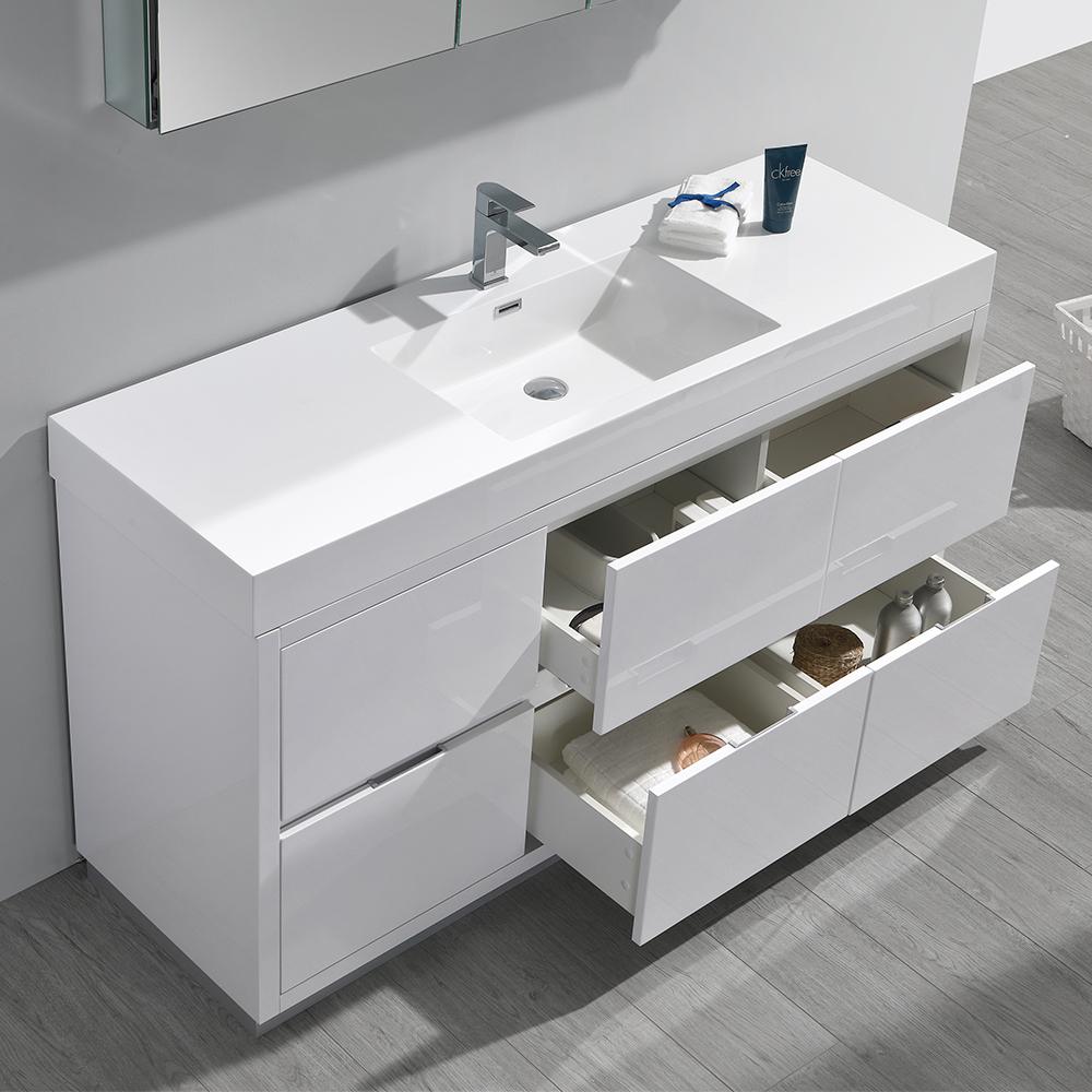 Fresca Valencia 60" Glossy White Free Standing Modern Bathroom Vanity w/ Medicine Cabinet