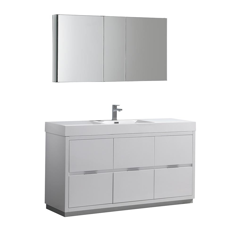 Fresca Valencia 60" Glossy White Free Standing Modern Bathroom Vanity w/ Medicine Cabinet