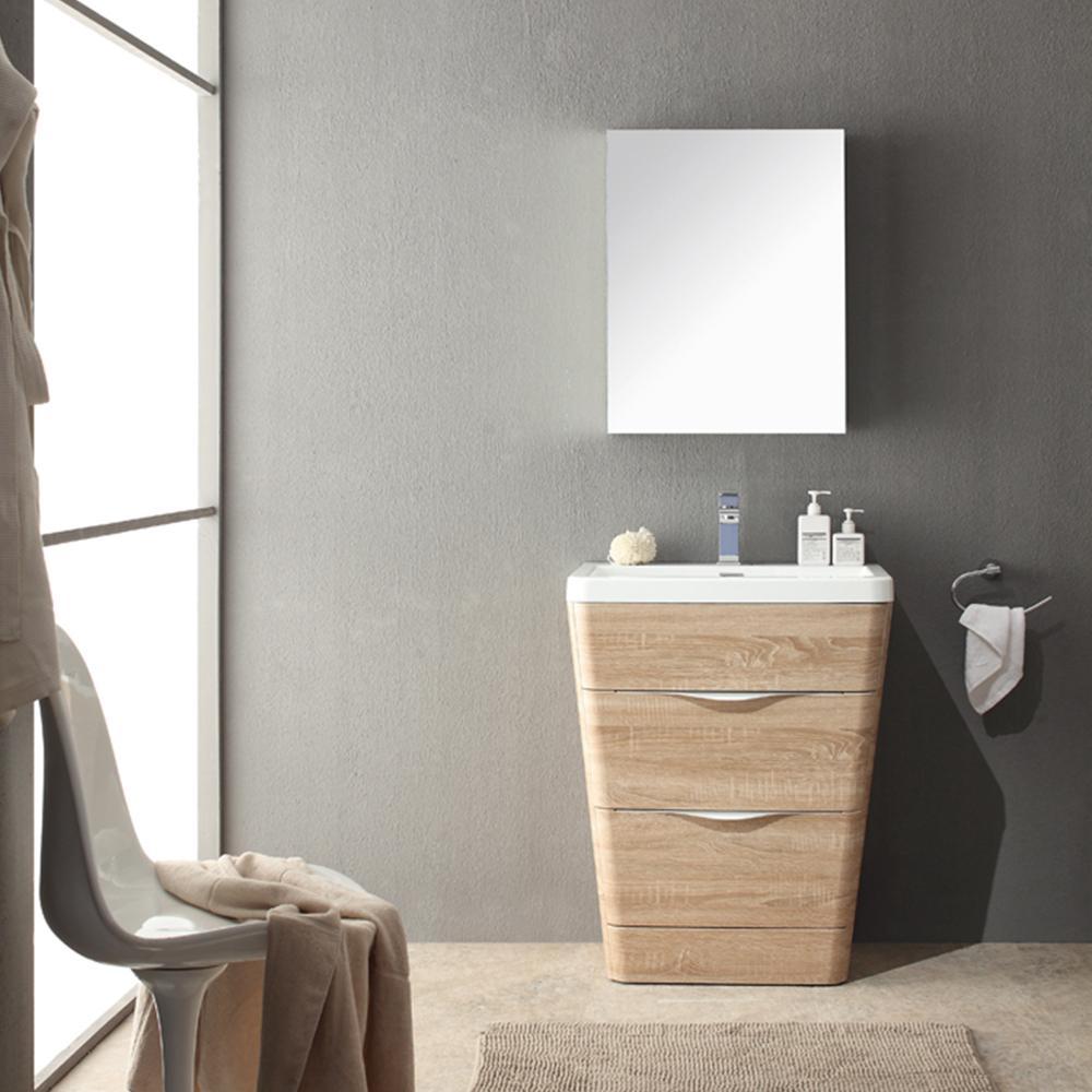 Fresca Milano 26" White Oak Modern Bathroom Vanity w/ Medicine Cabinet