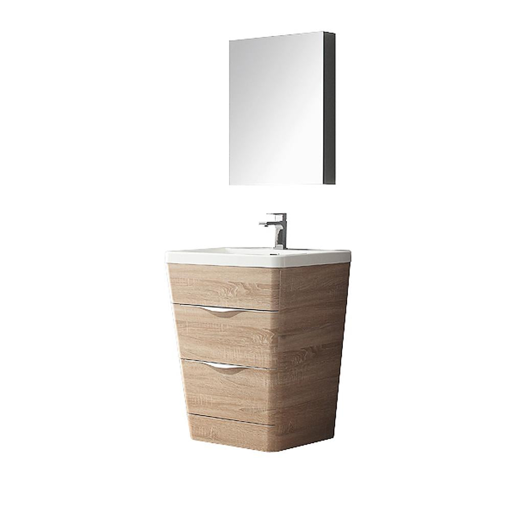 Fresca Milano 26" White Oak Modern Bathroom Vanity w/ Medicine Cabinet