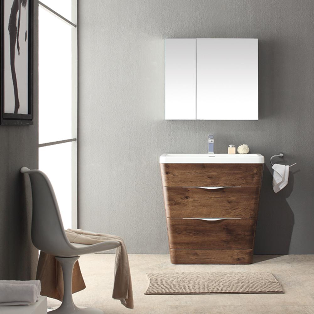 Fresca Milano 32" Rosewood Modern Bathroom Vanity w/ Medicine Cabinet