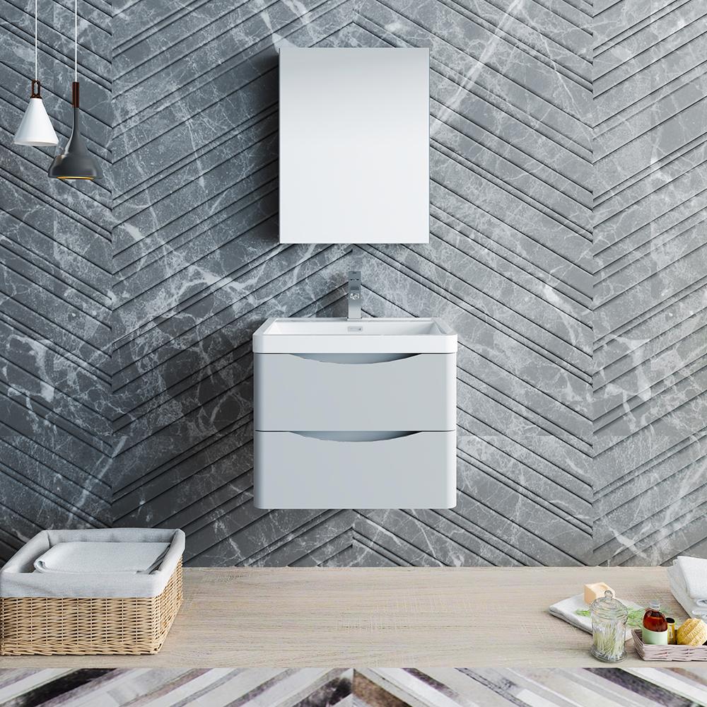 Fresca Tuscany 24" Glossy Gray Wall Hung Modern Bathroom Vanity w/ Medicine Cabinet