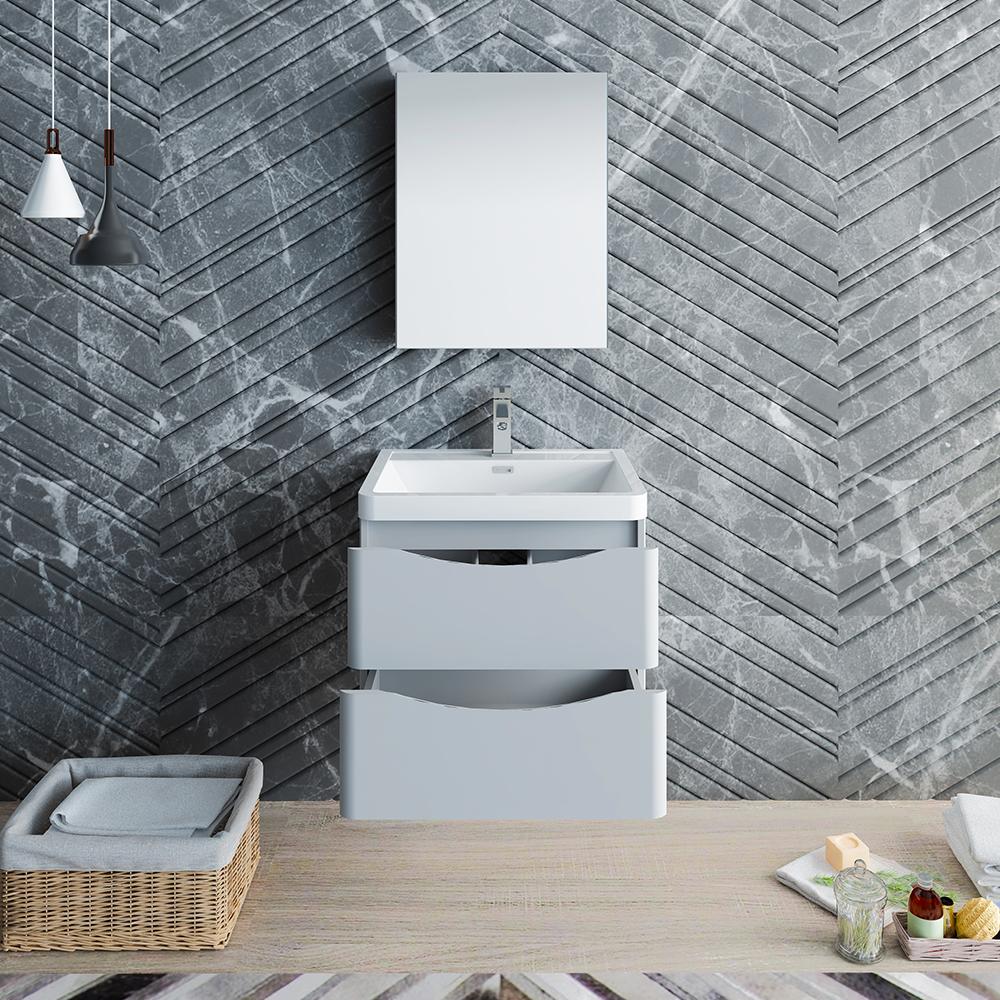 Fresca Tuscany 24" Glossy Gray Wall Hung Modern Bathroom Vanity w/ Medicine Cabinet