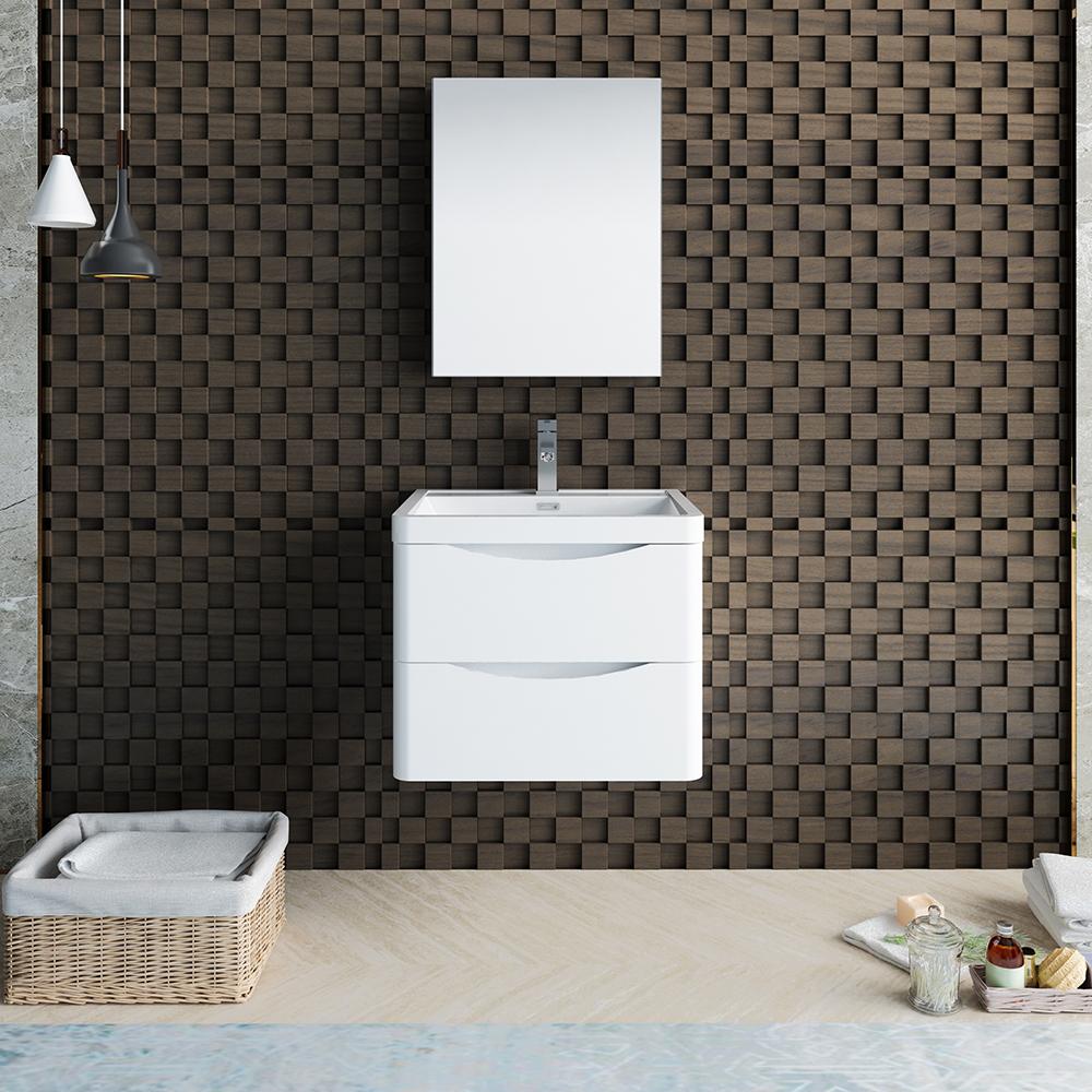 Fresca Tuscany 24" Glossy White Wall Hung Modern Bathroom Vanity w/ Medicine Cabinet