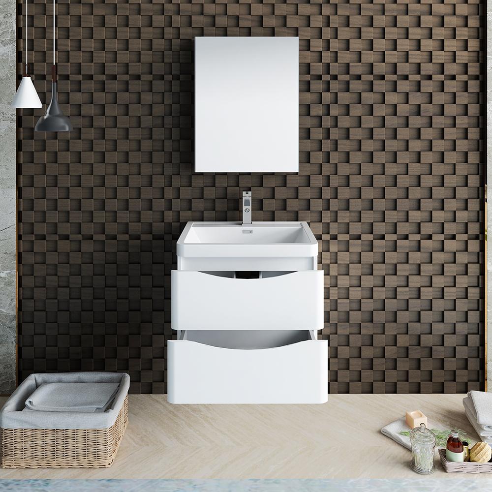 Fresca Tuscany 24" Glossy White Wall Hung Modern Bathroom Vanity w/ Medicine Cabinet