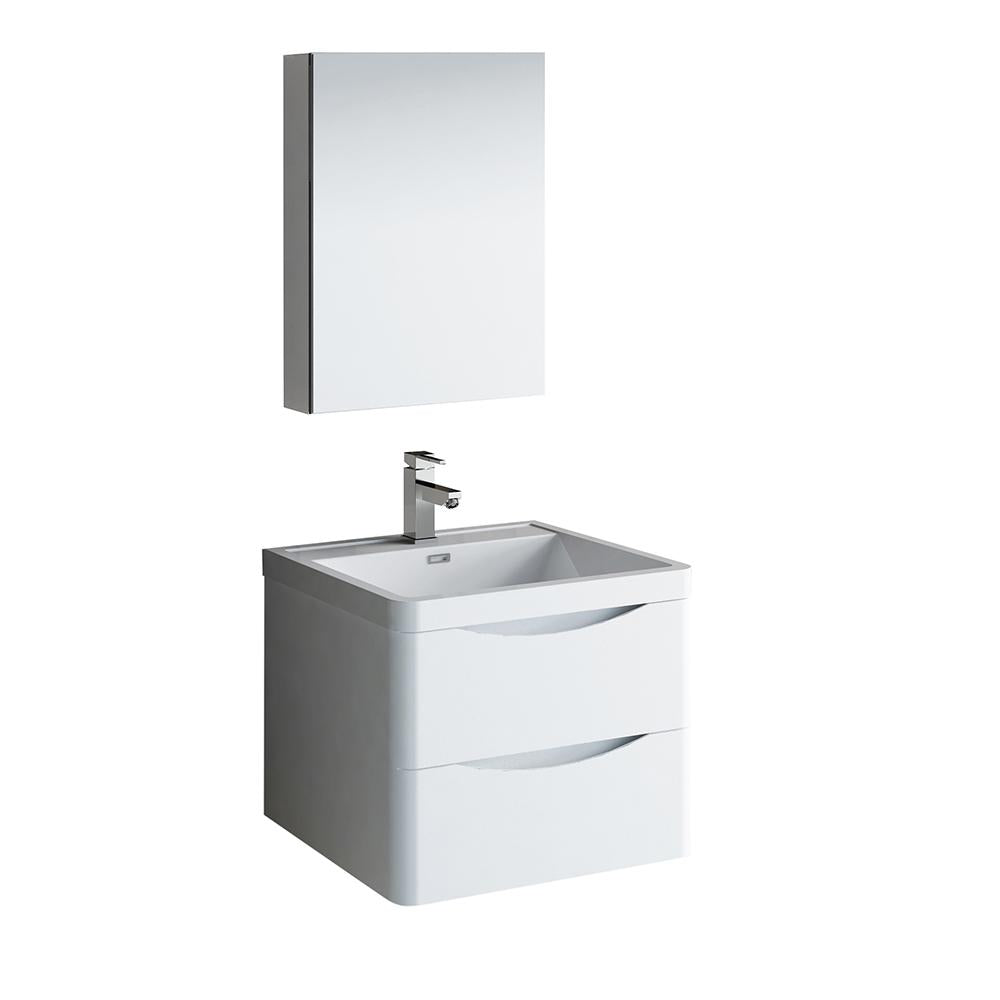 Fresca Tuscany 24" Glossy White Wall Hung Modern Bathroom Vanity w/ Medicine Cabinet