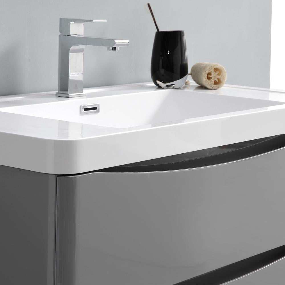 Fresca Tuscany 32" Glossy Gray Wall Hung Modern Bathroom Vanity w/ Medicine Cabinet