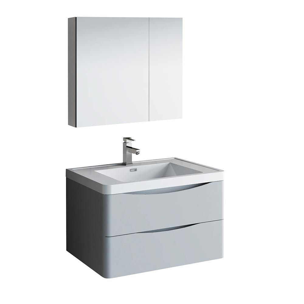 Fresca Tuscany 32" Glossy Gray Wall Hung Modern Bathroom Vanity w/ Medicine Cabinet