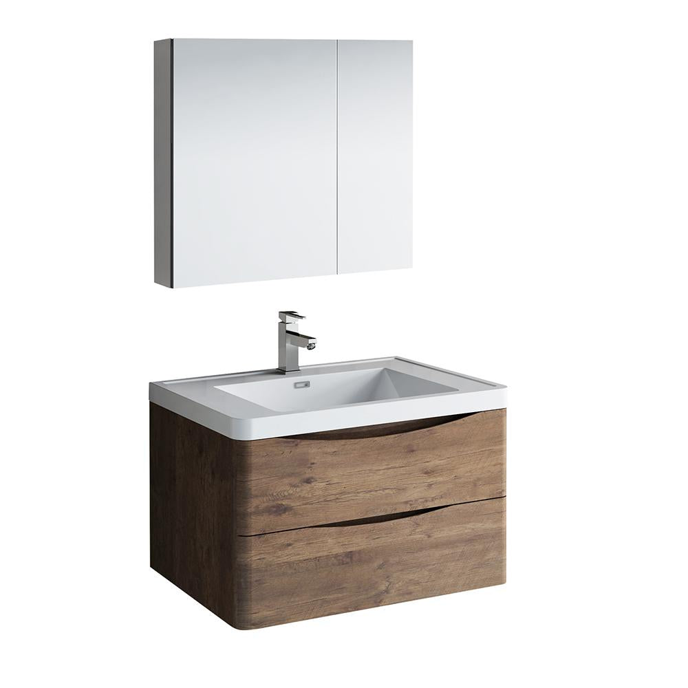 Fresca Tuscany 32" Rosewood Wall Hung Modern Bathroom Vanity w/ Medicine Cabinet