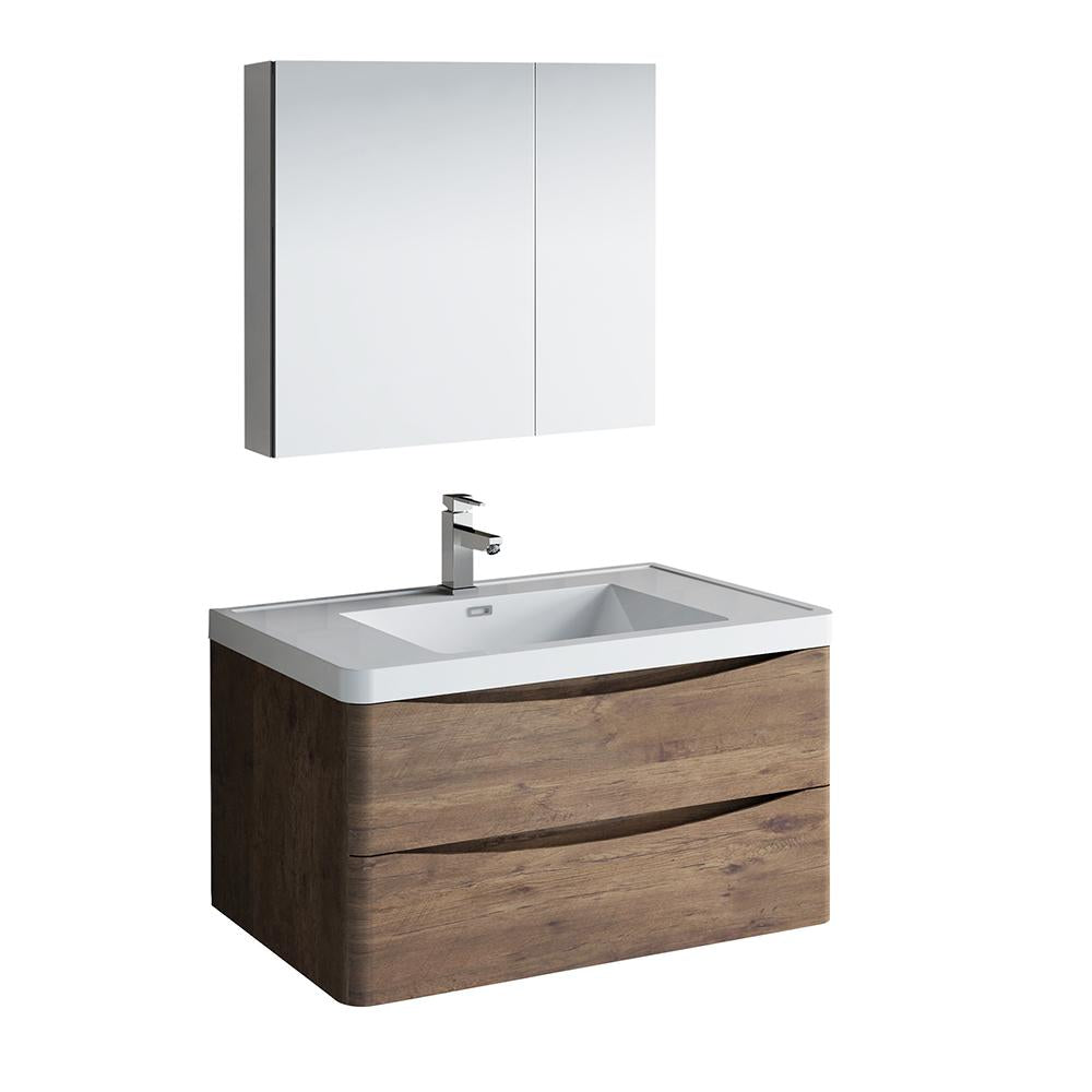Fresca Tuscany 36" Rosewood Wall Hung Modern Bathroom Vanity w/ Medicine Cabinet