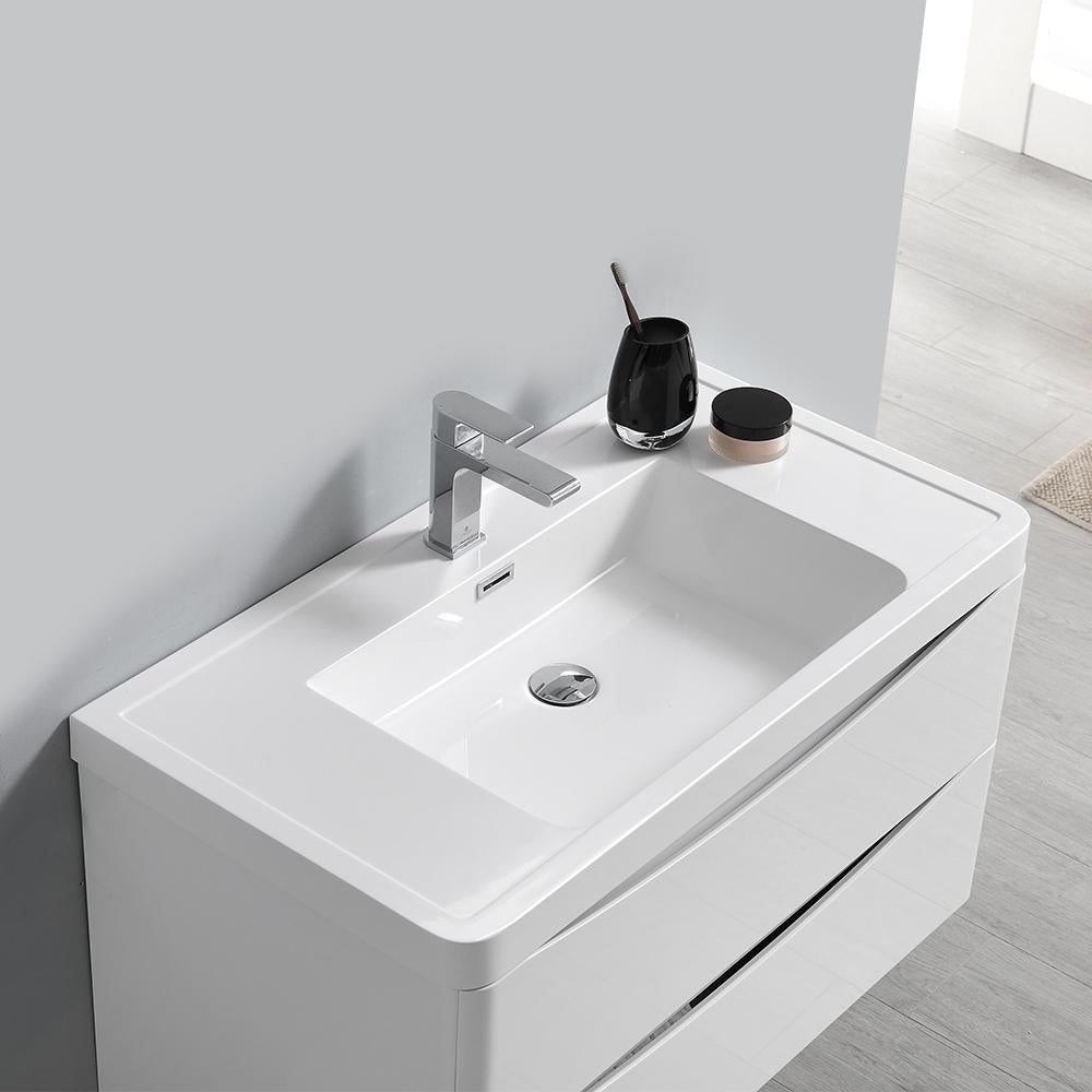 Fresca Tuscany 36" Glossy White Wall Hung Modern Bathroom Vanity w/ Medicine Cabinet