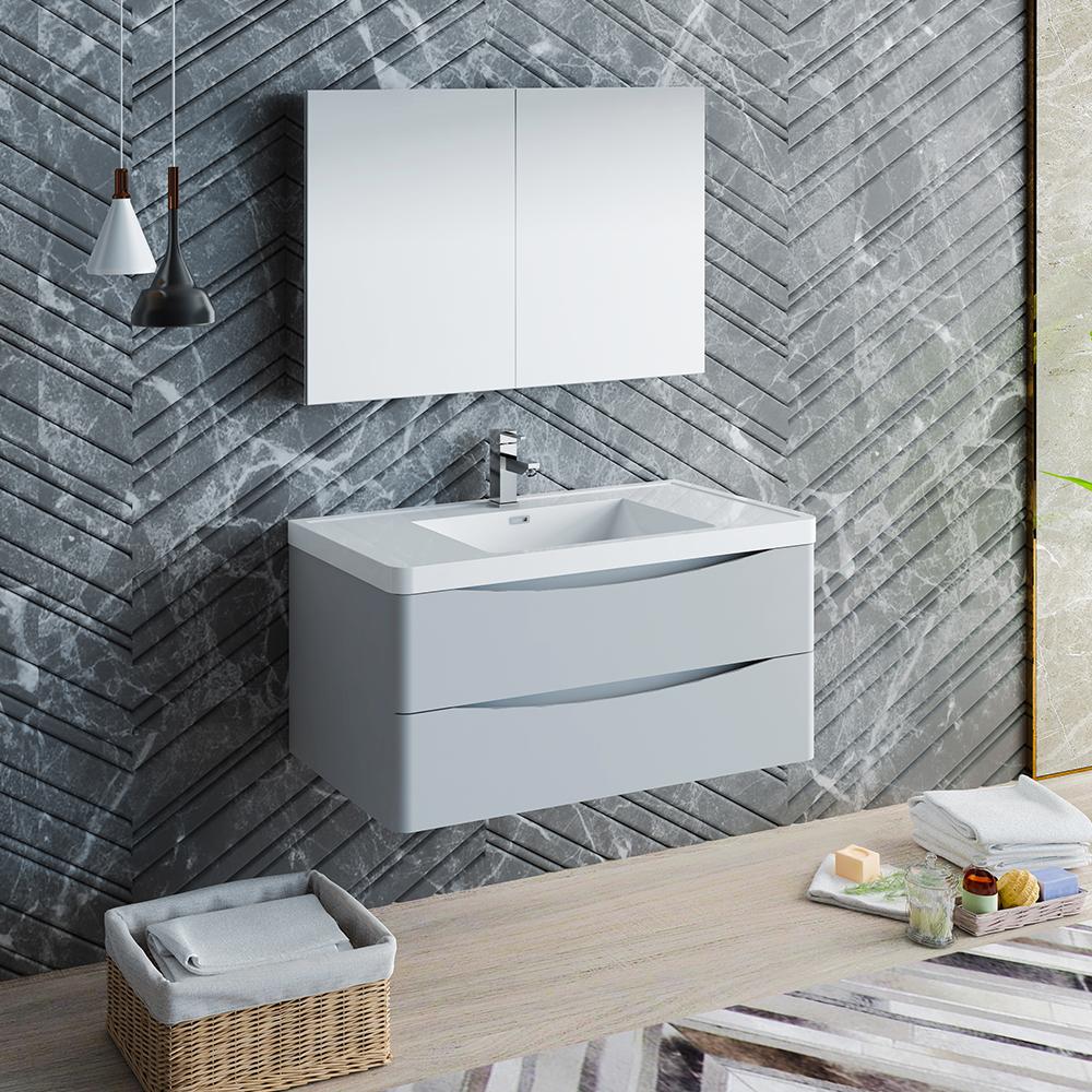 Fresca-Tuscany-40"-Glossy-Gray-Wall-Hung-Modern-Bathroom-Vanity-w/-Medicine-Cabinet-(FVN9040GRG)