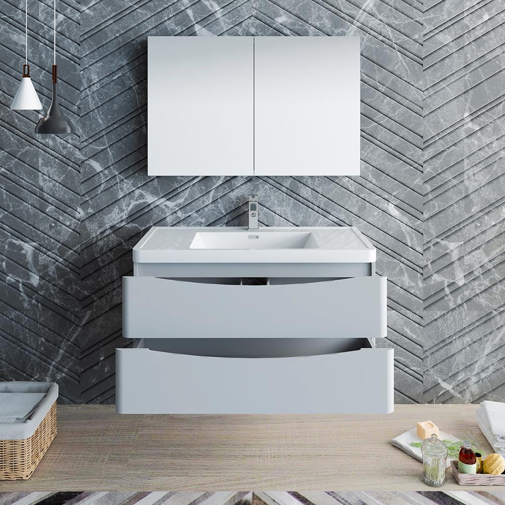 Fresca Tuscany 40" Glossy Gray Wall Hung Modern Bathroom Vanity w/ Medicine Cabinet