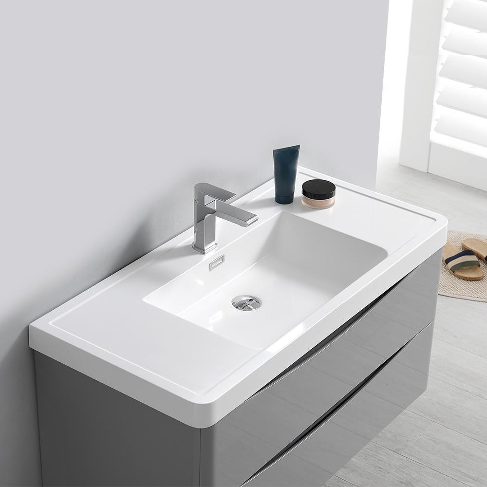 Fresca Tuscany 40" Glossy Gray Wall Hung Modern Bathroom Vanity w/ Medicine Cabinet