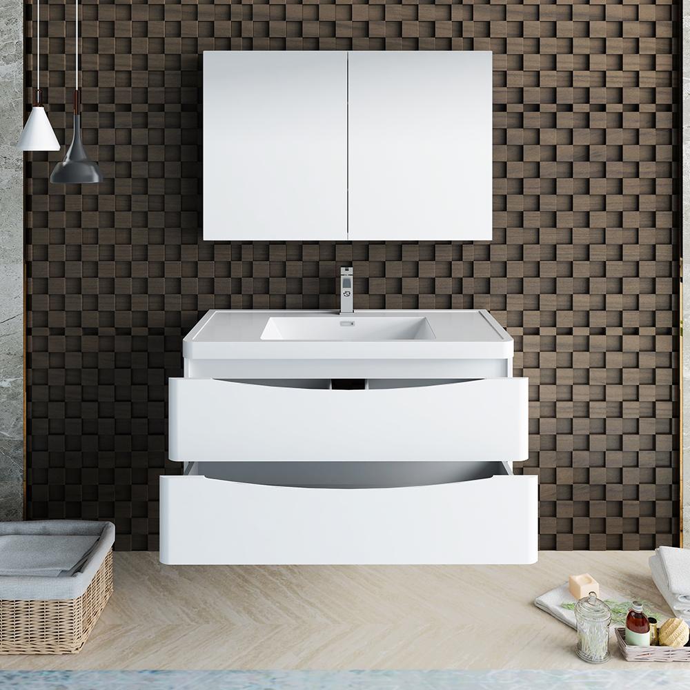 Fresca Tuscany 40" Glossy White Wall Hung Modern Bathroom Vanity w/ Medicine Cabinet
