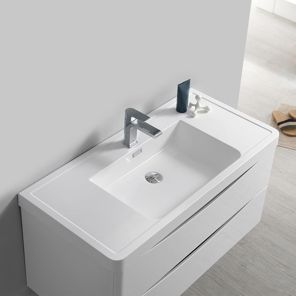 Fresca Tuscany 40" Glossy White Wall Hung Modern Bathroom Vanity w/ Medicine Cabinet