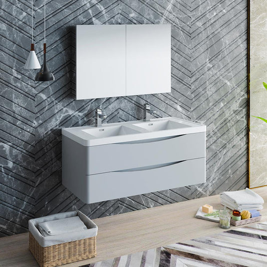 Fresca-Tuscany-48"-Glossy-Gray-Wall-Hung-Double-Sink-Modern-Bathroom-Vanity-w/-Medicine-Cabinet-(FVN9048GRG-D)
