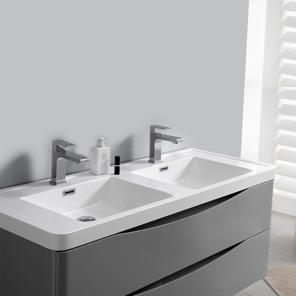 Fresca Tuscany 48" Glossy Gray Wall Hung Double Sink Modern Bathroom Vanity w/ Medicine Cabinet