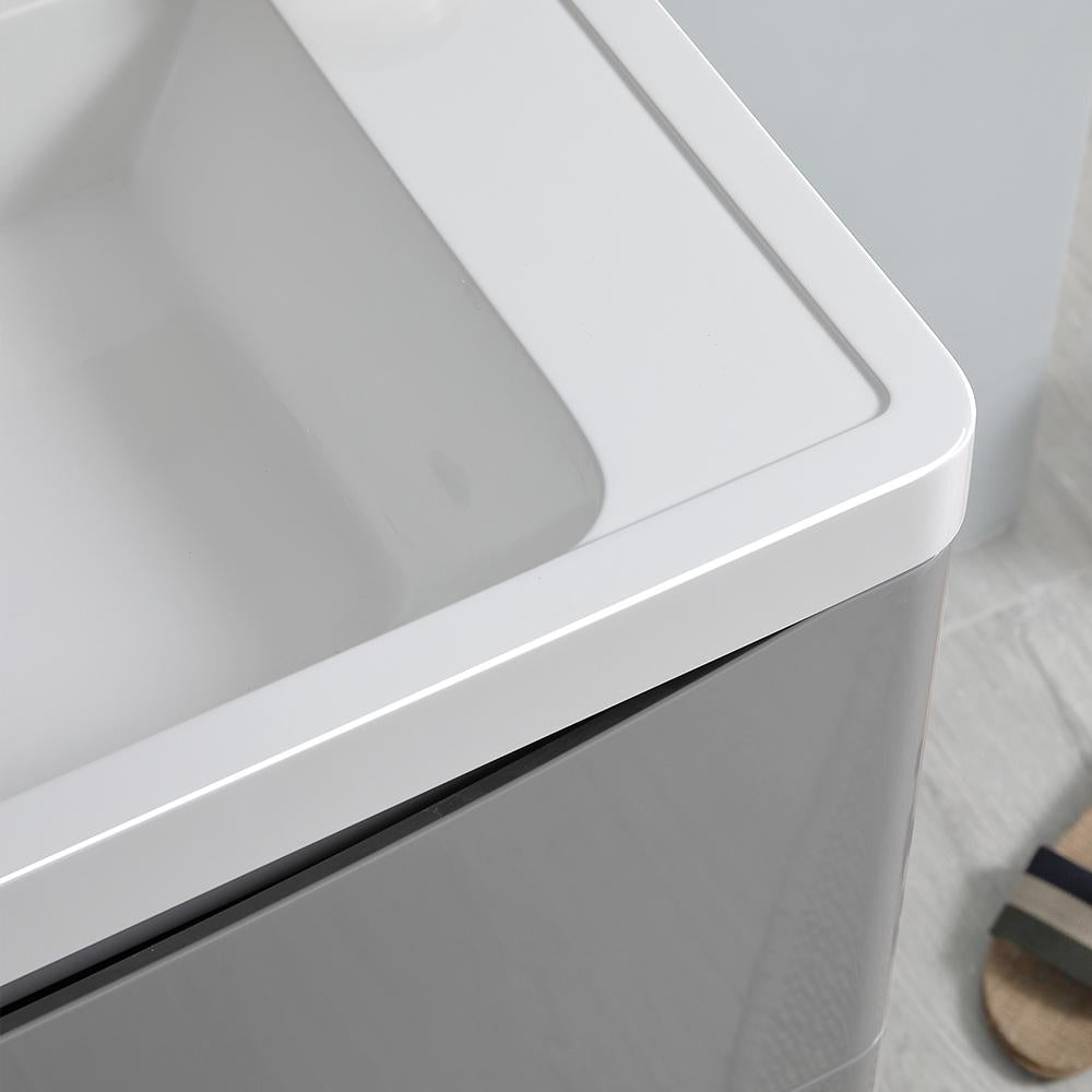 Fresca Tuscany 48" Glossy Gray Wall Hung Double Sink Modern Bathroom Vanity w/ Medicine Cabinet