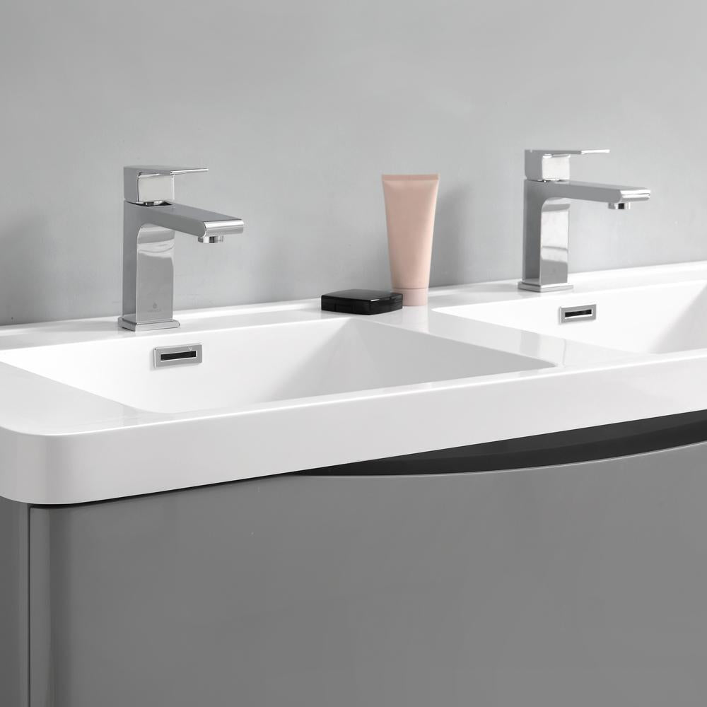 Fresca Tuscany 48" Glossy Gray Wall Hung Double Sink Modern Bathroom Vanity w/ Medicine Cabinet