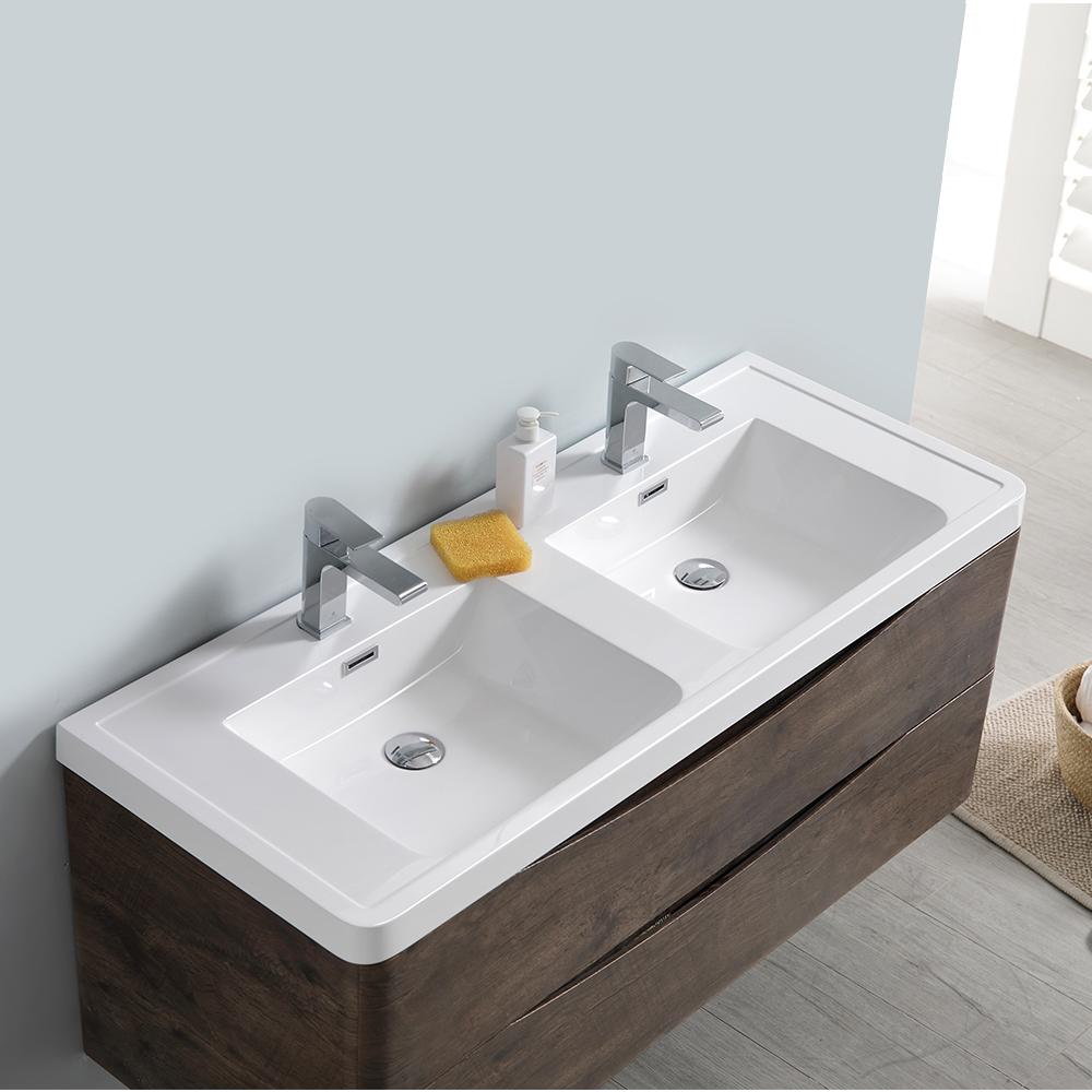 Fresca Tuscany 48" Rosewood Wall Hung Double Sink Modern Bathroom Vanity w/ Medicine Cabinet