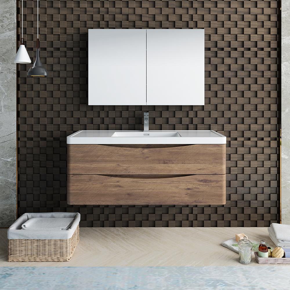 Fresca Tuscany 48" Rosewood Wall Hung Modern Bathroom Vanity w/ Medicine Cabinet