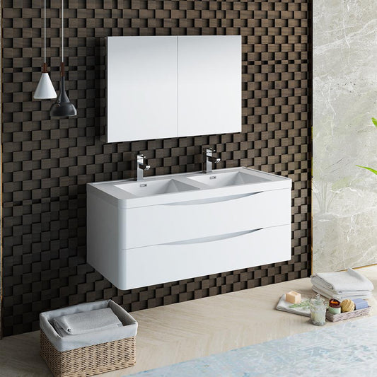 Fresca-Tuscany-48"-Glossy-White-Wall-Hung-Double-Sink-Modern-Bathroom-Vanity-w/-Medicine-Cabinet-(FVN9048WH-D)