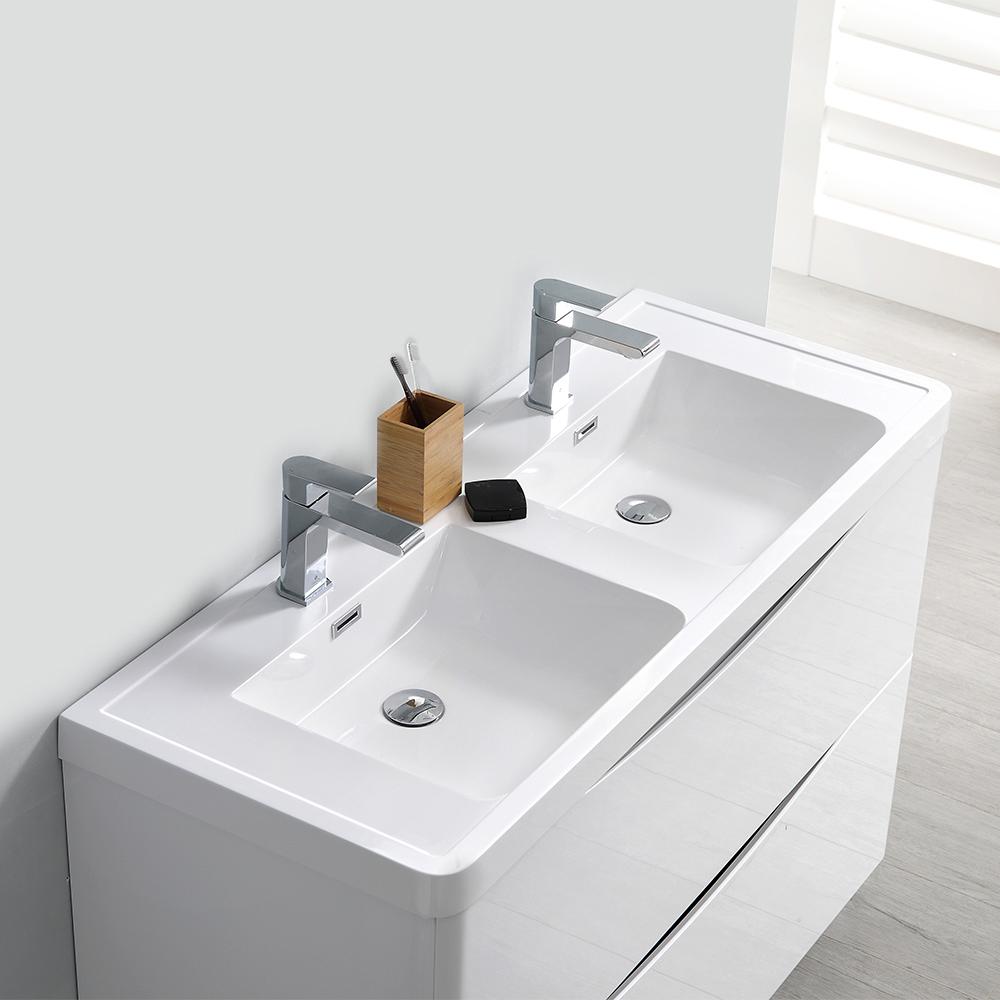 Fresca Tuscany 48" Glossy White Wall Hung Double Sink Modern Bathroom Vanity w/ Medicine Cabinet