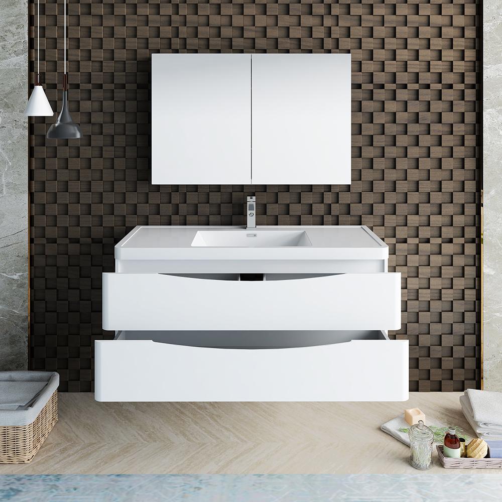 Fresca Tuscany 48" Glossy White Wall Hung Modern Bathroom Vanity w/ Medicine Cabinet
