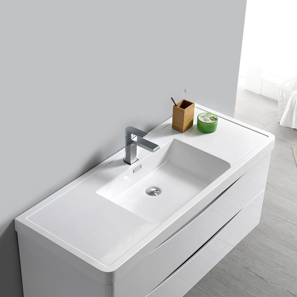 Fresca Tuscany 48" Glossy White Wall Hung Modern Bathroom Vanity w/ Medicine Cabinet