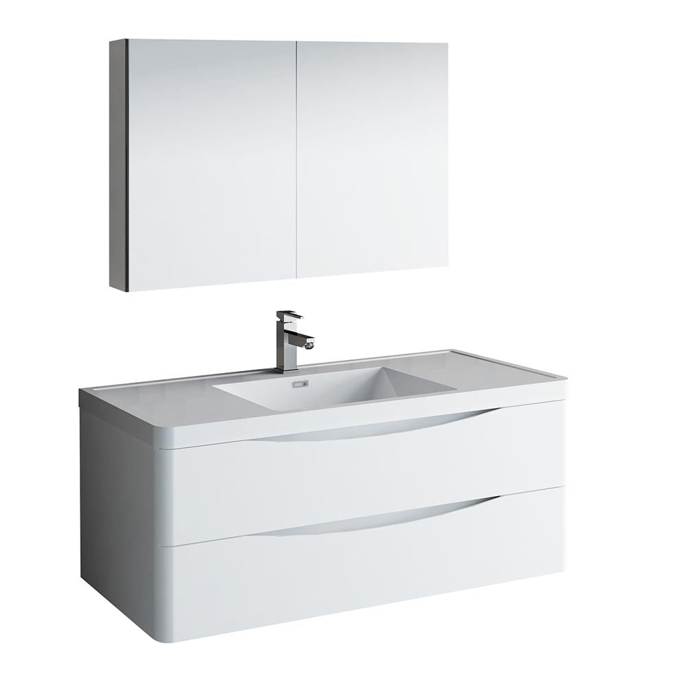 Fresca Tuscany 48" Glossy White Wall Hung Modern Bathroom Vanity w/ Medicine Cabinet